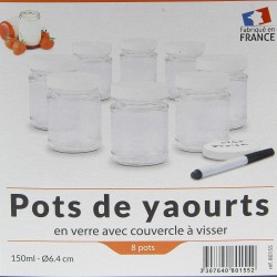 Pot de yaourt en verre avec couvercle, jeu de 8